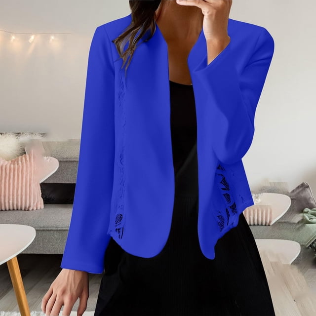 Chaquetas y abrigos casuales sin capucha de manga larga para mujer, blazers, chaquetas de traje, tops con empalme de encaje, blazer corto, abrigos lisos de manga larga, blusa para mujer
