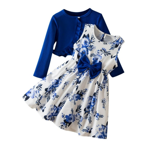 WRKEKC Summer Outfits for Girls, Baby Girl Outfits, Girl' Summer New Sleeveless Ruffled Round Neck Lace Embroidery Skirt Suit Princess Bow Skirt