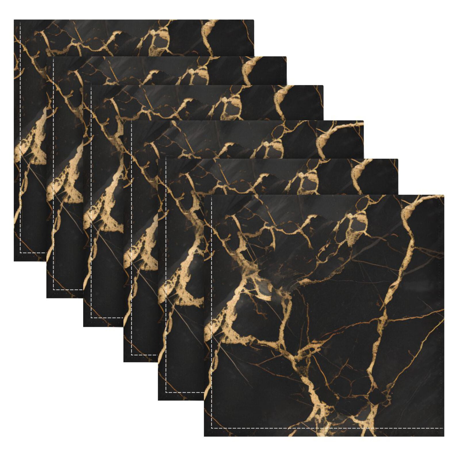 JSTEL Black & Gold Marble Art Cloth Napkins Set of 6, 20x20 Inch Washable and Reusable Napkin for Decoupage Dinner Party Everyday Use