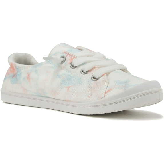 Soda Flat Women Shoes Linen Canvas Slip On Sneakers Lace Up Style Loafers Zig-S Dye Coral 8.5