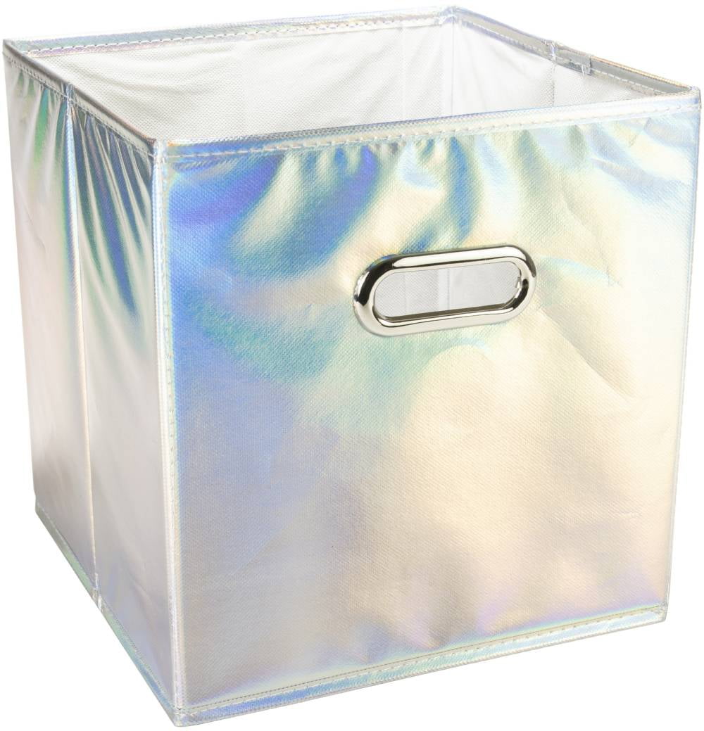 Square Fabric Storage Cube 10.5"X10.5"X11"Silver Reflective