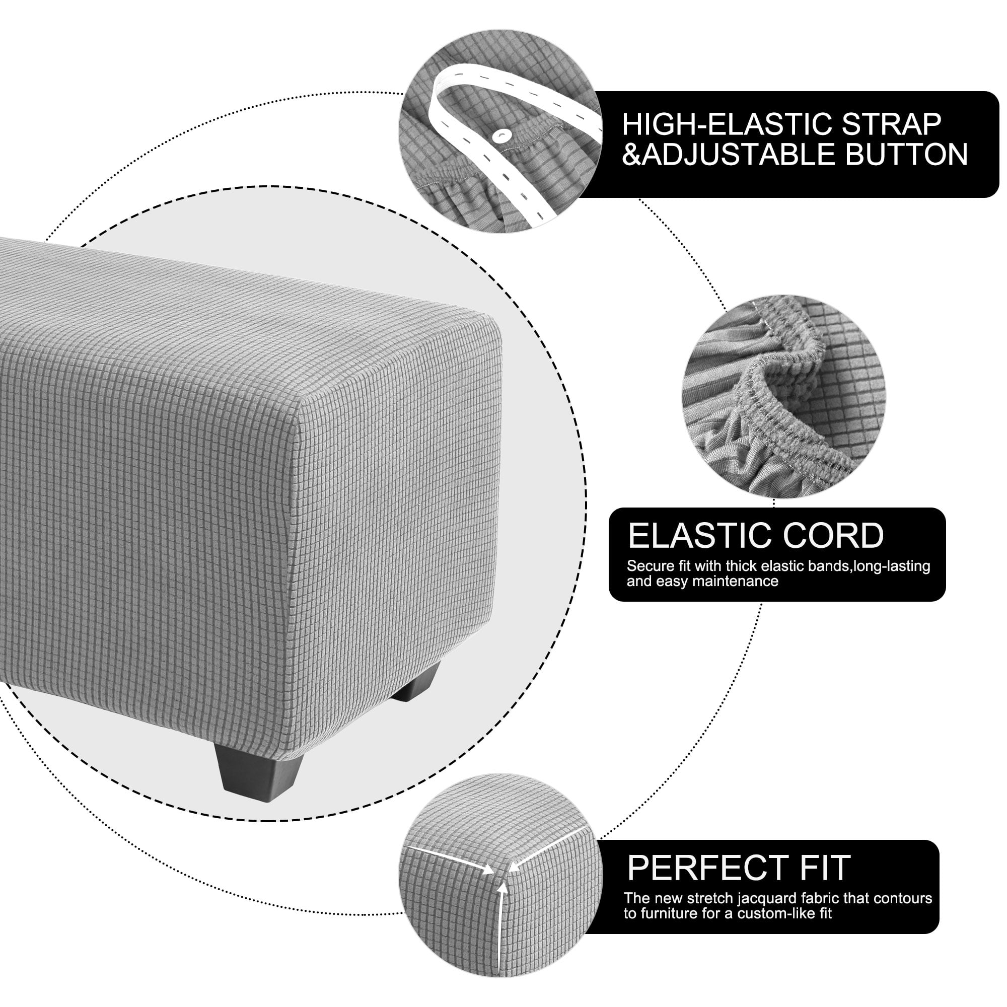 Unique Bargains Stretch Ottoman Cover Slipcover Furniture Covers Light Gray Large