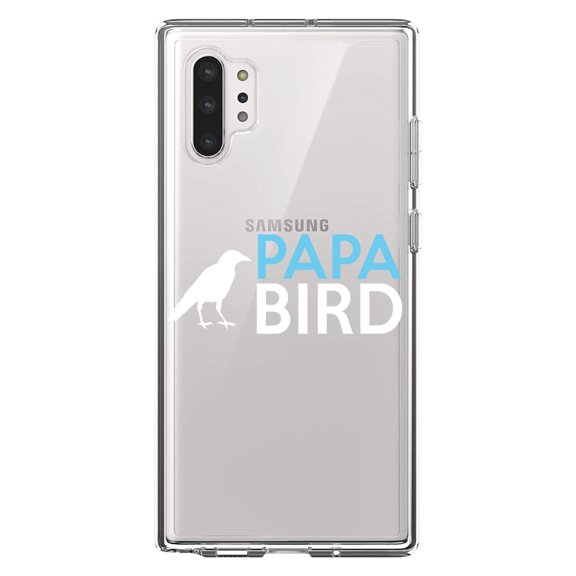 DistinctInk Clear Shockproof Hybrid Case for Galaxy Note 10 PLUS (6.8" Screen) - TPU Bumper Acrylic Back Tempered Glass Screen Protector - Papa Bird
