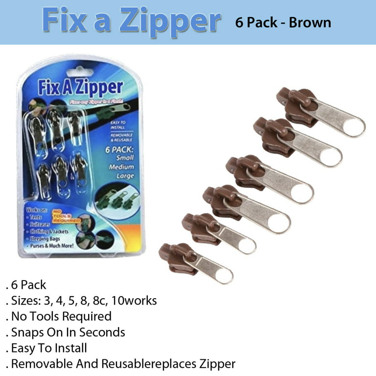 ASOTV - Split Zipper Tracks Broken Sliders Fixes Any Zipper Easy to Install  6 Zippers - Brown 