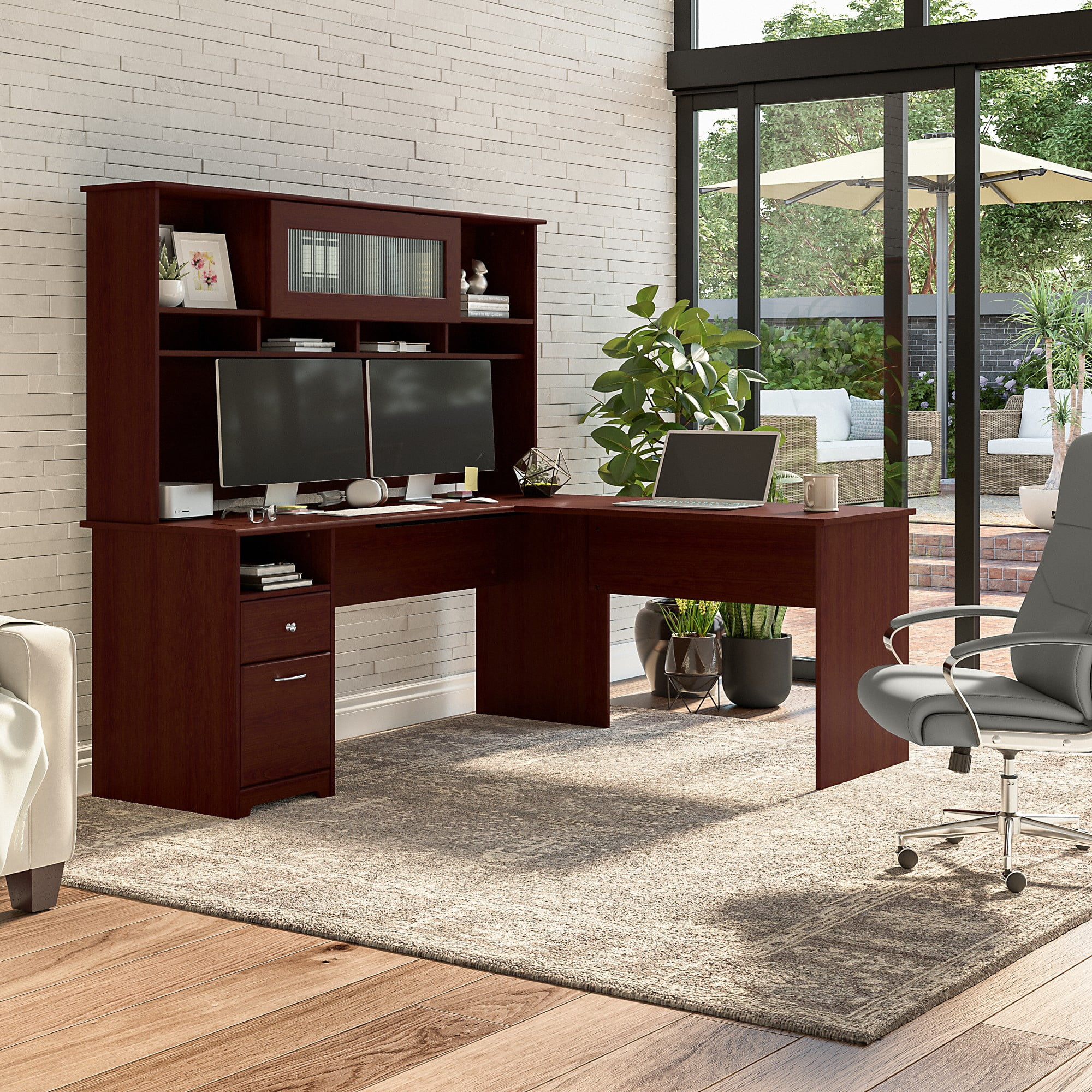 Bush Furniture Cabot 72" Computer Desk with Storage, Harvest Cherry