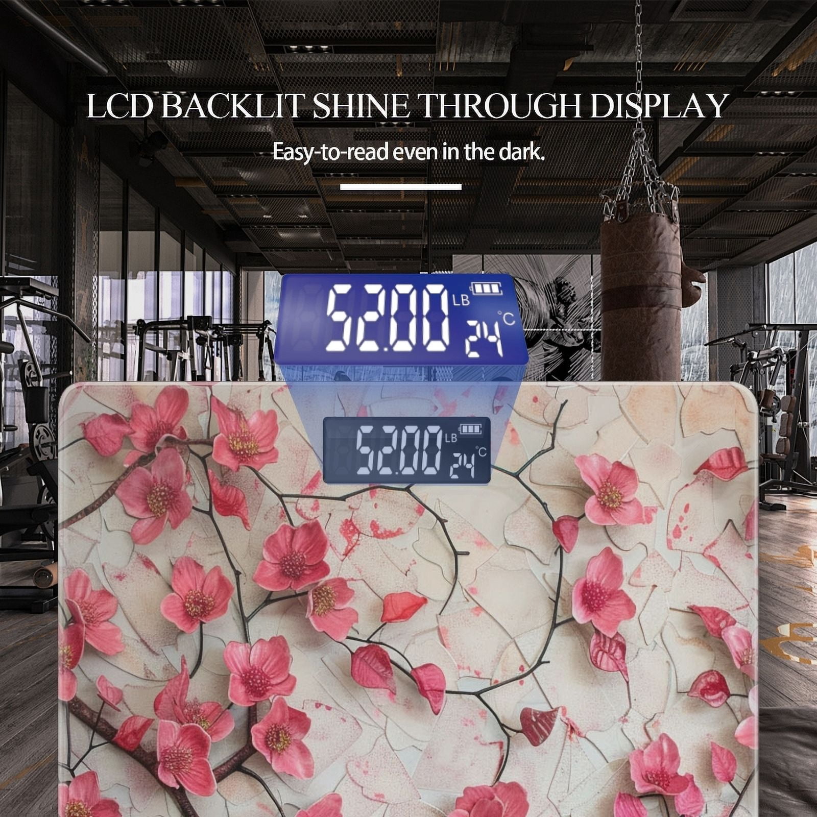 High Precision Body Weight Scale Smart Bathroom Scales with Large LCD Display(400lbs),Decorative for Bedroom-Cherry Blossoms In Full Bloom