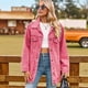 thumbnail image 5 of Chaquetas Vaqueras para Mujer, Modernas Chaquetas Vaqueras Estilo Camionero con Botones, Mangas Largas y Dobladillo Deshilachado. Rosa XL, 5 of 10