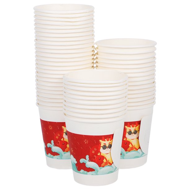 100 vasos de papel desechables con asas para bodas chinas, para bebidas frías y calientes, para banquetes, fiestas y uso doméstico
