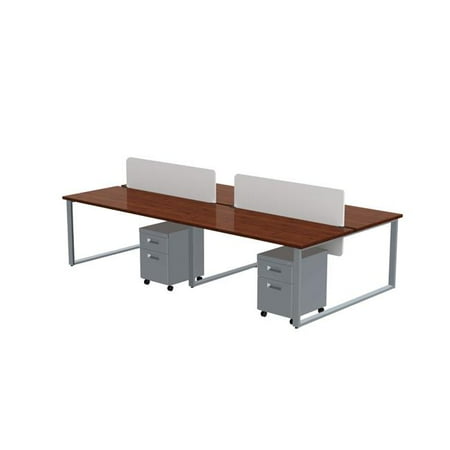 Privacy Finish - Marvel Aire ARTY004WYTT Benching for Four 60 x 30 in. Desks with 4 Mobile Pedestals & 2 Acrylic Privacy Screens, Windsor Mahogany Laminate & Silver Finish