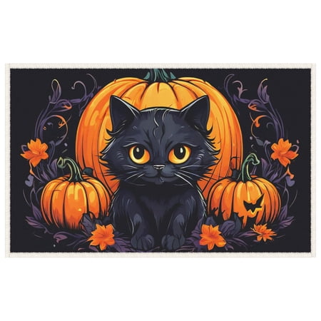 Washable Halloween Door Mat Indoor, for House Porch Front Door Decoration 19.7" X 31.5", Black Cat Multifunctional Entryway Door Mats Pumpkin Wear-Resistant Welcome Door Mats