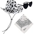 thumbnail image 1 of Conjunto de 3 piezas de sombrero de vaquero con estampado de leche + bufanda cuadrada estampada en blanco y negro + gafas de corazón de melocotón, conjunto de sombrero de vaquero reversible Dickie, 1 of 4