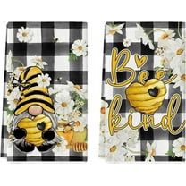 Buffalo Plaid Gnome Bee Summer Kitchen Towels Dish Towels, 18x26 Inch Seasonal Summer Decoration Hand Towels Set of 2