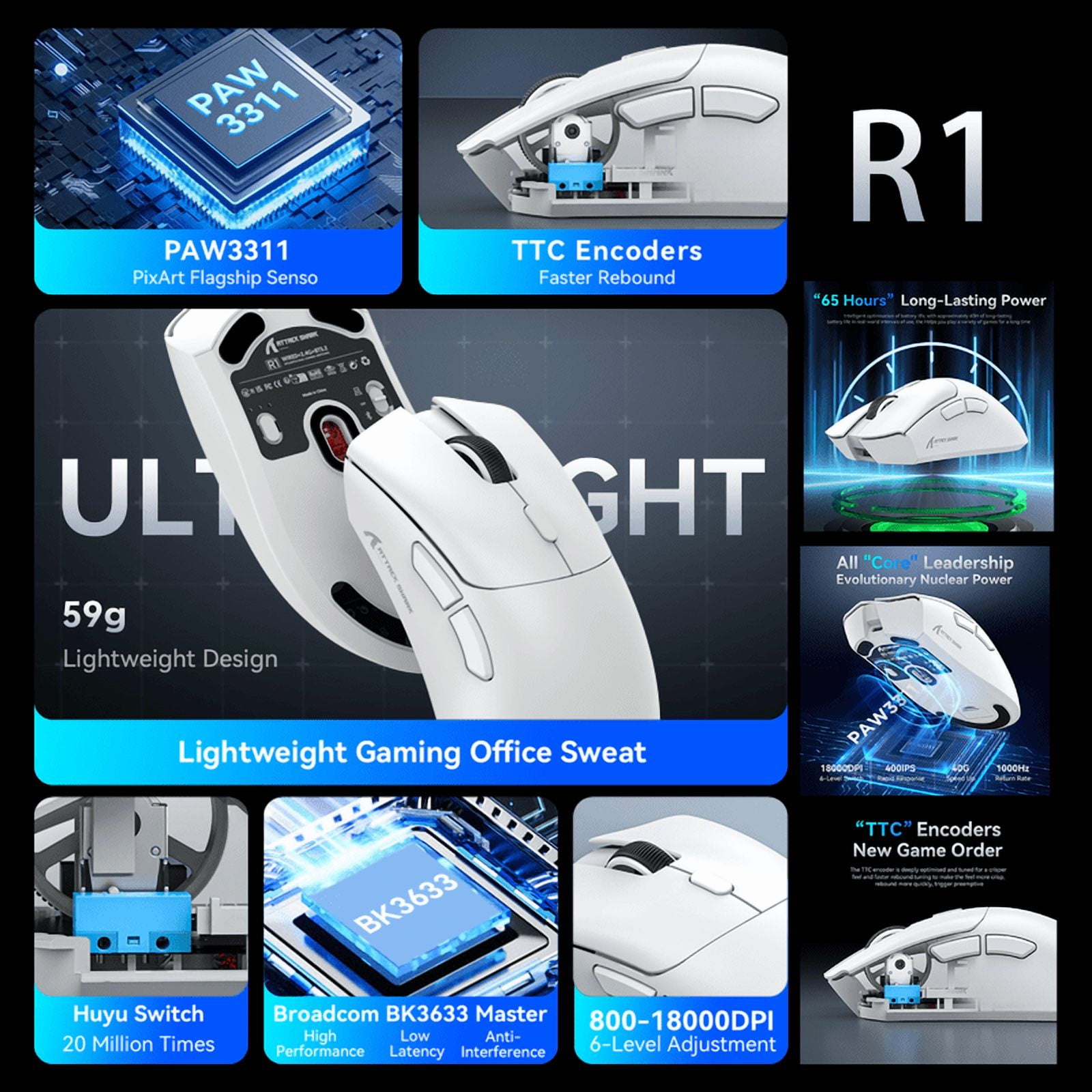 Attack Shark X11/X6/X3/R1 RGB Wireless Gaming Mouse, Bluetooth Tri-Mode Connectivity,  Lightweight, Ergonomic for VALORANT&FPS