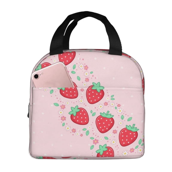 Strawberry Lunch Bag Insulated Lunchbox Reusable Cooler Lunch Boxes Tote Box Reusable Lunch Bags For Women For Gifts Office Picnic Travel Beach