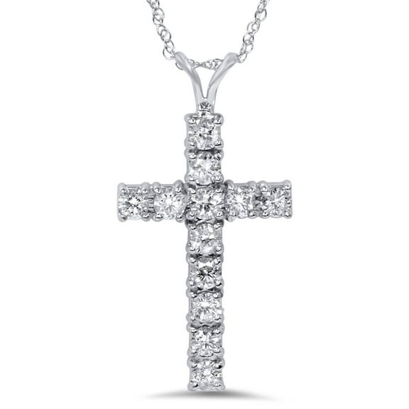 Pompeii 1 1/2 cttw White Gold Real Diamond Cross Pendant 14K 1 1/4" Tall (G/H,I1)