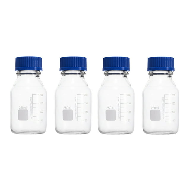 Shisuyan 4pcs Practical 250ml Transparent Glass Vials Clear Sample Bottles with Lids (Random Style)