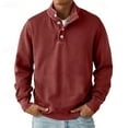 thumbnail image 6 of Mens Quarter Button up Sweatshirt Mock Neck Pullover Long Sleeve Casual Tops Winter Wine S, 6 of 6