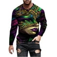 thumbnail image 2 of Jinhomg Holiday Tees for Men Novelty Funny Mardi Gras Graphic Party Shirts Big and Tall Comfy Long Sleeve Crew Neck T-Shirts Carnival Themed Streetwear Multicolor S, 2 of 5