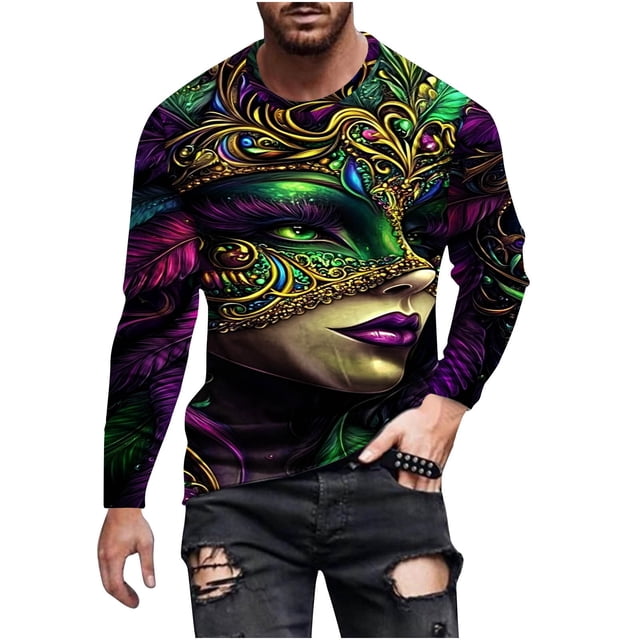 Lovzfmll Haut à Col Rond à Manches Longues Décontracté pour Homme avec Imprimé de Fête, T-Shirt Graphique de Célébration Multicolore, 2TG