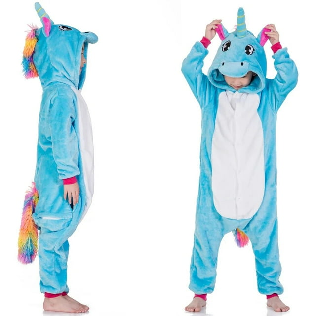 Conjuntos de pijamas Kigurumi de unicornio para niños, disfraz de dibujos animados de animales de Halloween, Jumpusits de dinosaurio de Navidad para 4-12 años