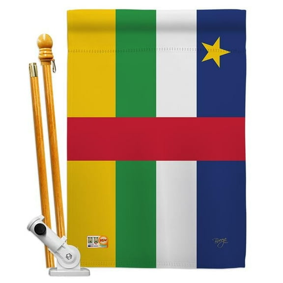 Breeze Decor BD-CY-HS-108302-IP-BO-D-US15-BD 28 x 40 in. Central African Republic Flags of the World Nationality Impressions Decorative Vertical Double Sided House Flag Set with Pole Bracket & Hardwar