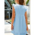 thumbnail image 4 of Moda mujer vestido de color sólido con cuello en V manga corta ahueca hacia fuera el mini MABOTO Azul/Grande, 4 of 7