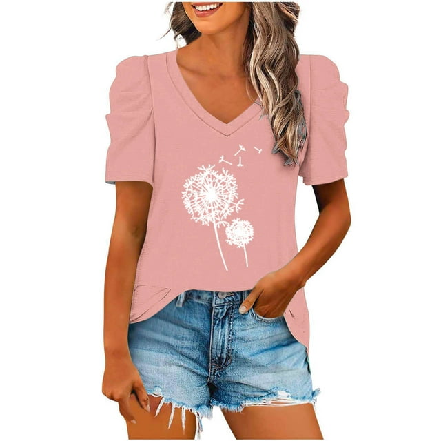 Blusas de Manga Corta para las Mujeres, Blusa de Camiseta Suelta Casual Hecha de Tela Cómoda para Todo el Uso Diario de Temporada, Blusas para las Mujeres Casual