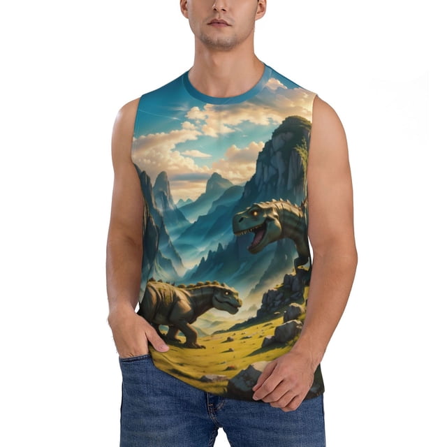 Balery Valley River Dinosaur Camisetas sin mangas para hombre, absorbe la humedad y protege contra el mal olor.-X-Large
