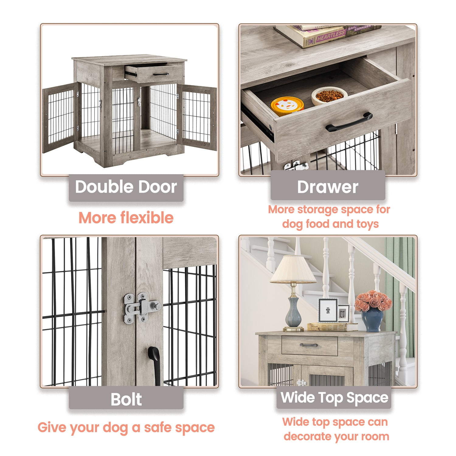 Pefilos 30" Dog Crate End Table Dog Cages with Drawer, Pet Kennels Cages with Double Doors Nightstand, Dog House Indoor Use Medium, Gray Pefilos 30" Dog Crate End Table Dog Cages with Drawer, Pet Kennels Cages with Double Doors Nightstand, Dog House Indoor Use Medium, Gray