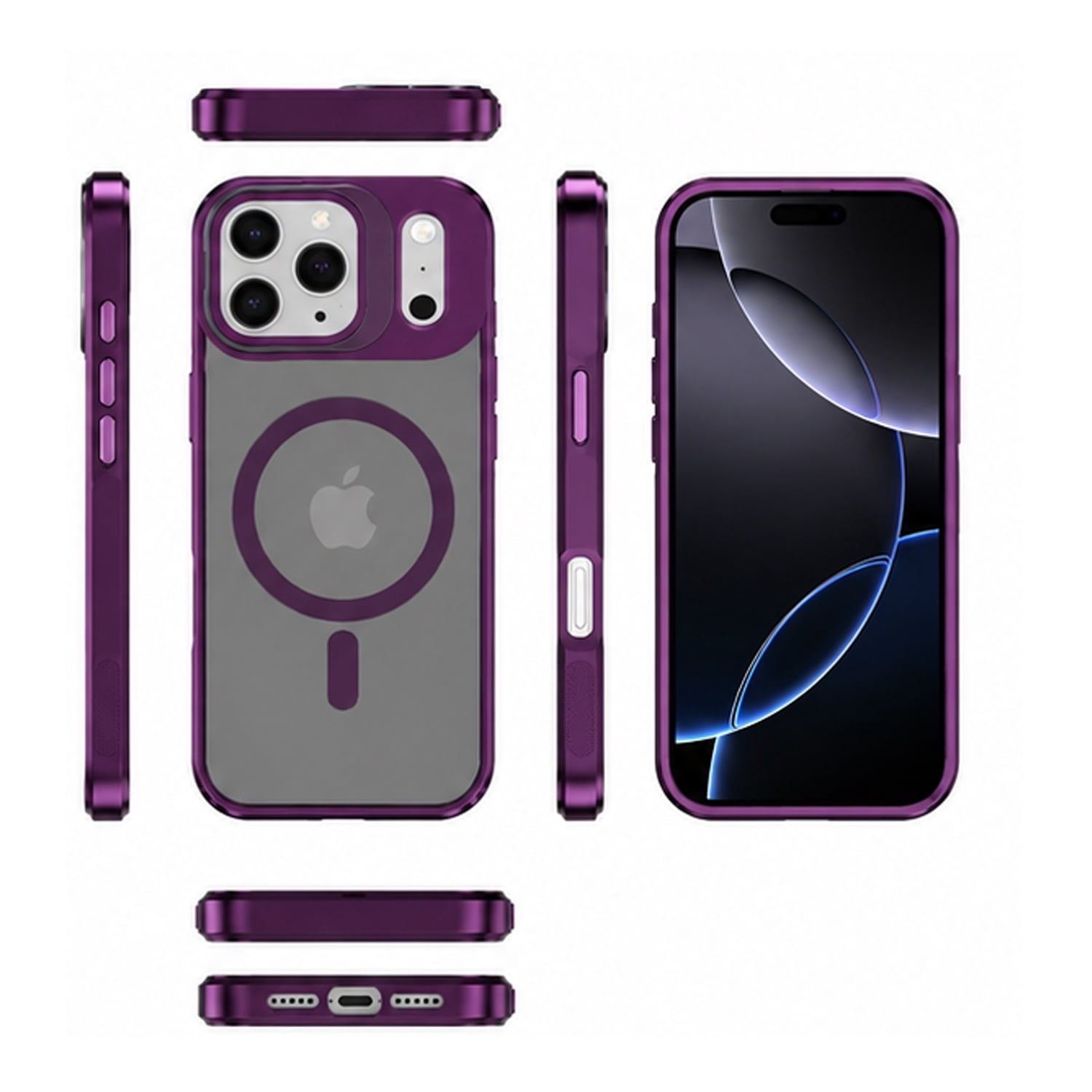 Wireless Charging Compatible Clear Kickstand Cover for iPhone 17 Pro Max - Purple