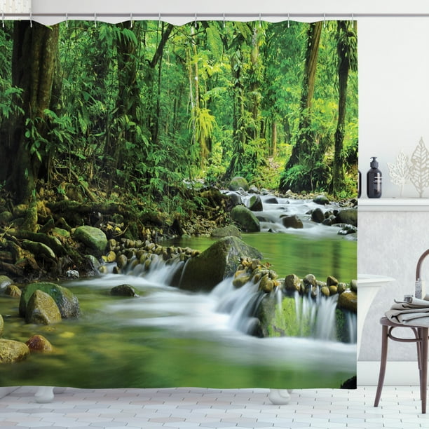 Rainforest Shower Curtain, Mountain Stream in a Tropical Rain Forest