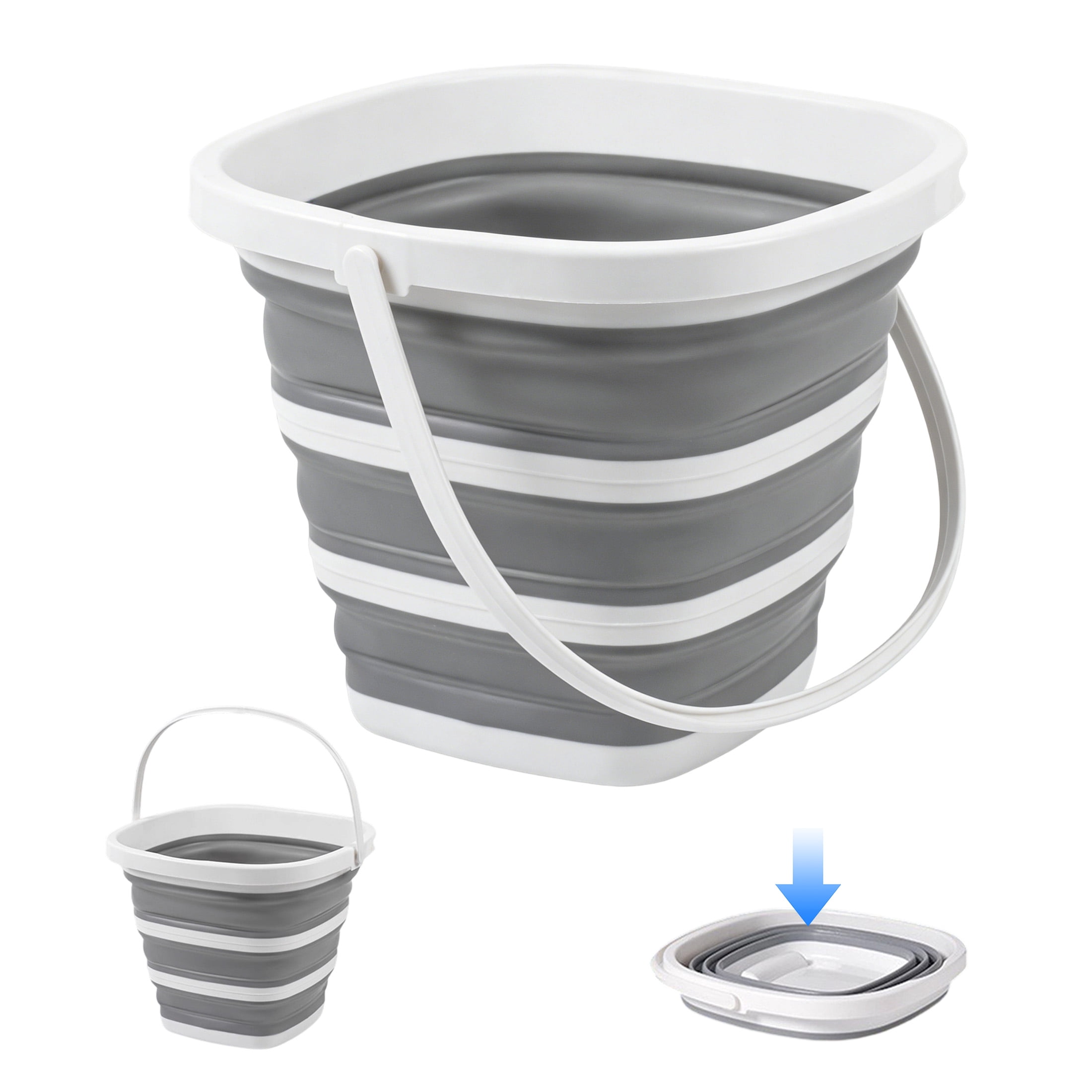 Collapsible Bucket 10L/2.6 Gallon, Foldable Silicone Water Bucket with Portable Handle, Space Saving Outdoor Bucket for Camping, Fishing, Car Washing, Household Cleaning