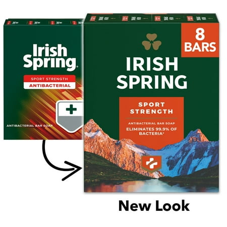 Irish Spring Sport Strength Antibacterial Bar Soap for Men, 8 Pack, 3.7 Oz Soap Bars