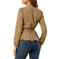 thumbnail image 3 of INSPIRE CHIC Women's Floral Long Sleeve Square Neck Peplum Blouse with Belt XS Yellow, 3 of 7