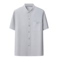 thumbnail image 2 of pstuiky Mangas cortas para hombre, Camisa informal de manga corta, cuello alto, lisa y cómoda para hombre camisas casuales para hombre m, 2 of 9