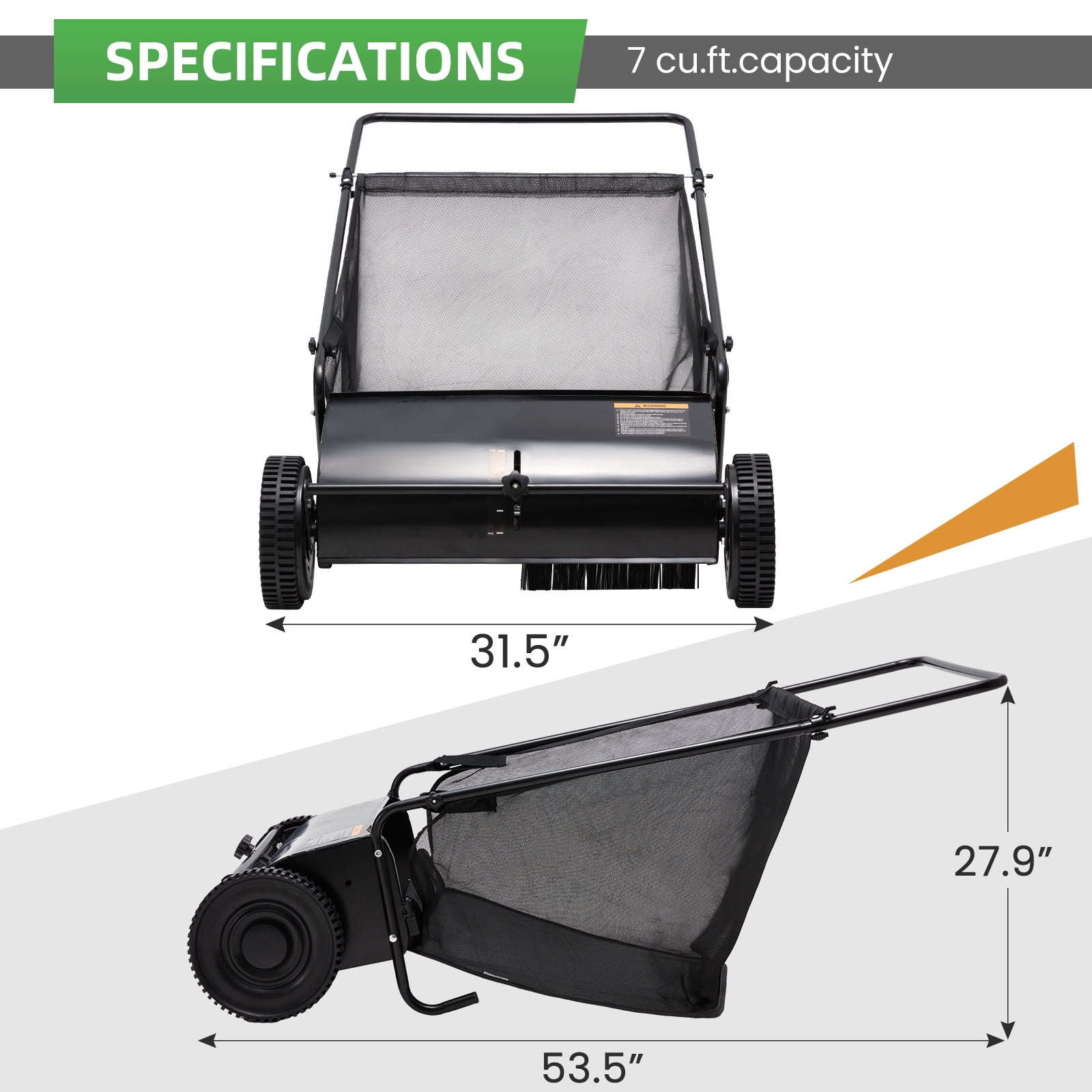 JFHID Push Lawn Sweeper,26 in Leaf & Grass Collector with 7 cu. ft.Hopper Bag Heavy Duty Yard Sweeper with 10" Rubber Wheels for Lawn