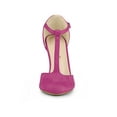 thumbnail image 6 of BLISSFUL STEP Women's Shoes Round Toe Stiletto Heel T-Strap Sandals Hot Pink 5.5, 6 of 7