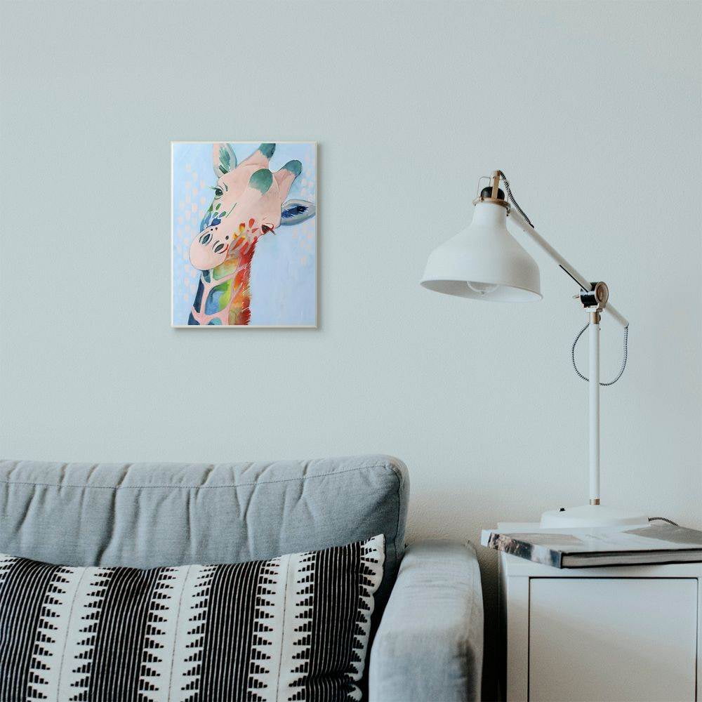 Stupell Industries Colorful Abstract Giraffe Animal Rainbow Blue Drawing Wall Plaque Art by Grace Popp