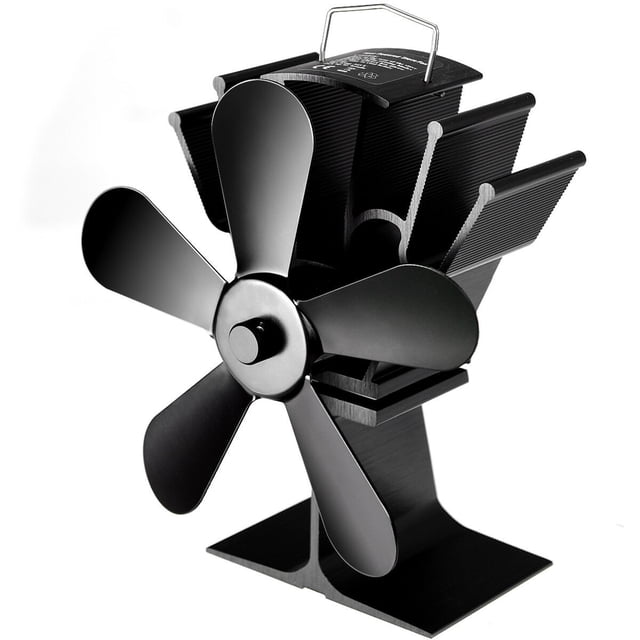 Costway Ventilador con 5 palas, ventilador para difundir calor para chimeneas y estufas de leña, ventilador con mango retráctil y metal sensible al calor, negro