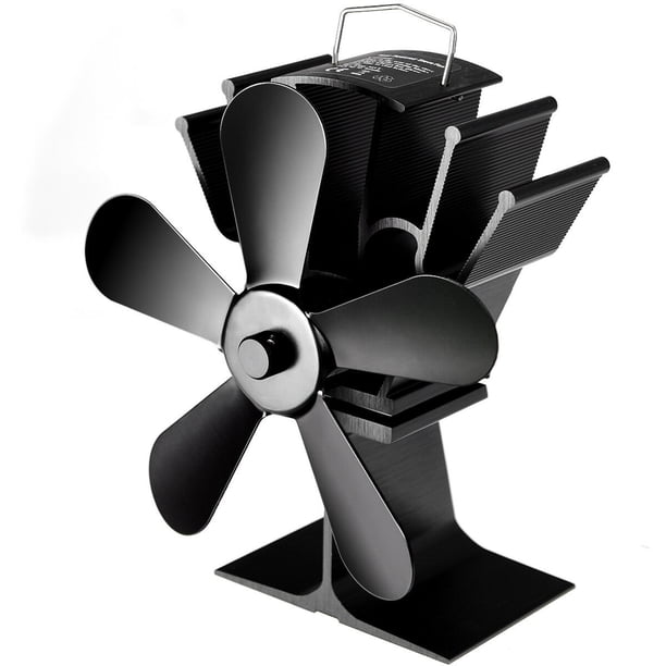 Costway Ventilador con 5 palas, ventilador para difundir calor para chimeneas y estufas de leña, ventilador con mango retráctil y metal sensible al calor, negro