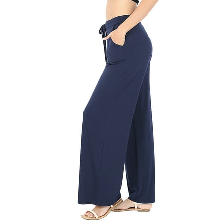 Womens & Plus Comfy Stretch Solid Drawstring Wide Leg Lounge Pants