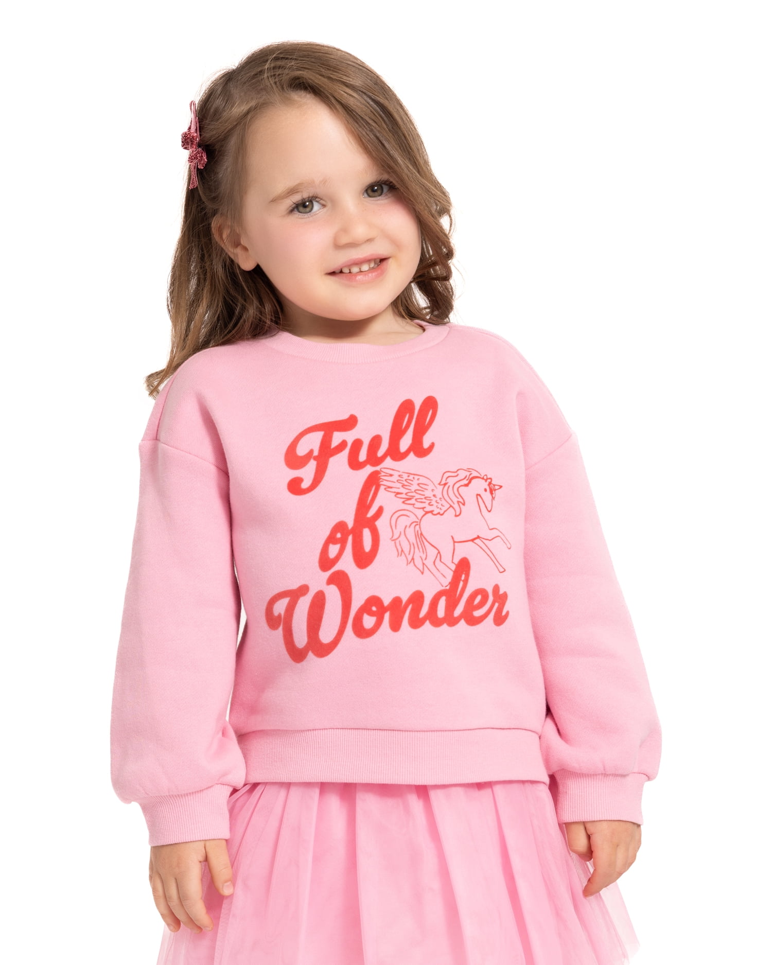 Wonder Nation Toddler Girls Graphic Fleece Sweatshirt and Tulle Skirt Set, 2 Piece, Sizes 12M-5T
