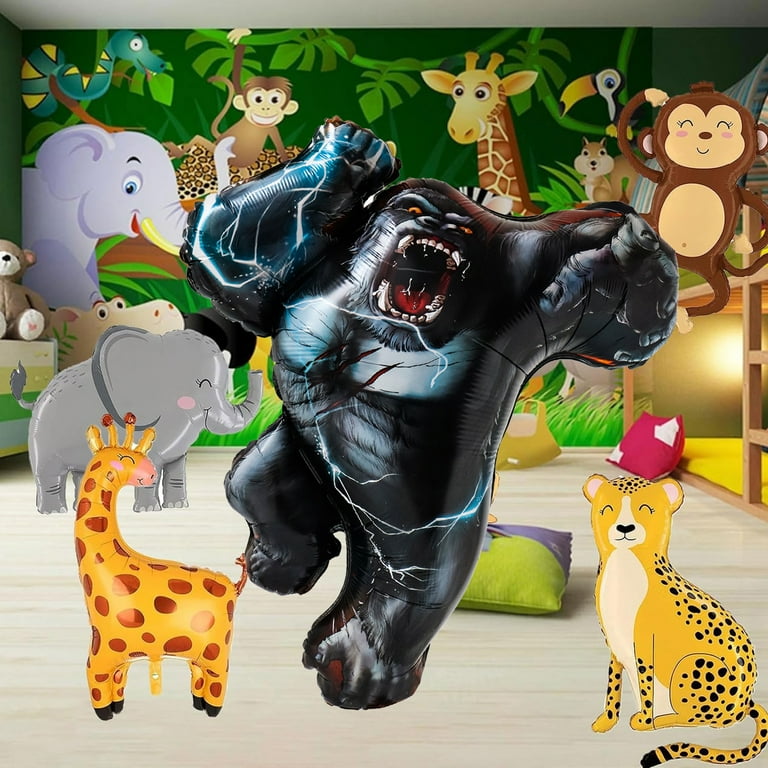 Large Reusable Gorilla Foil Balloon – Standing Design, Grey, Helium Or Air, Party Decor