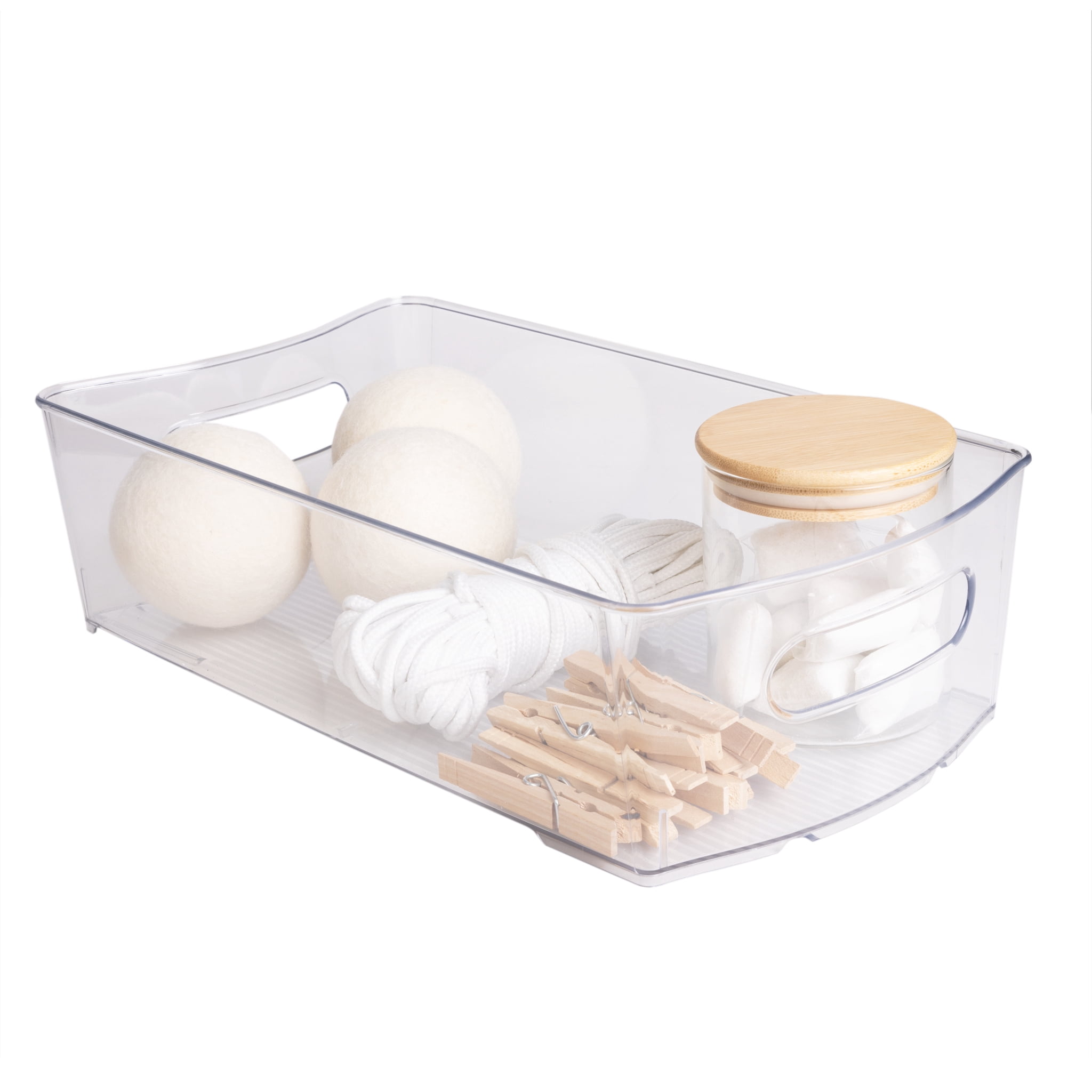 Mainstays Clear Wide Closet and Laundry Organizer Bin with Dividers