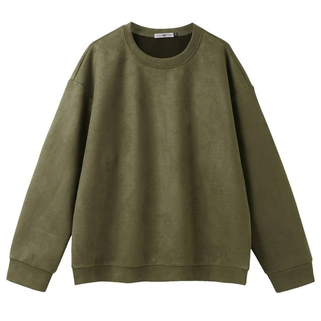 pstuiky hombres de manga larga, Sudadera de gamuza de color liso para hombre, cuello redondo, manga larga, holgada, informal, de manga larga y cuello redondo. Tops de talla grande para hombre l