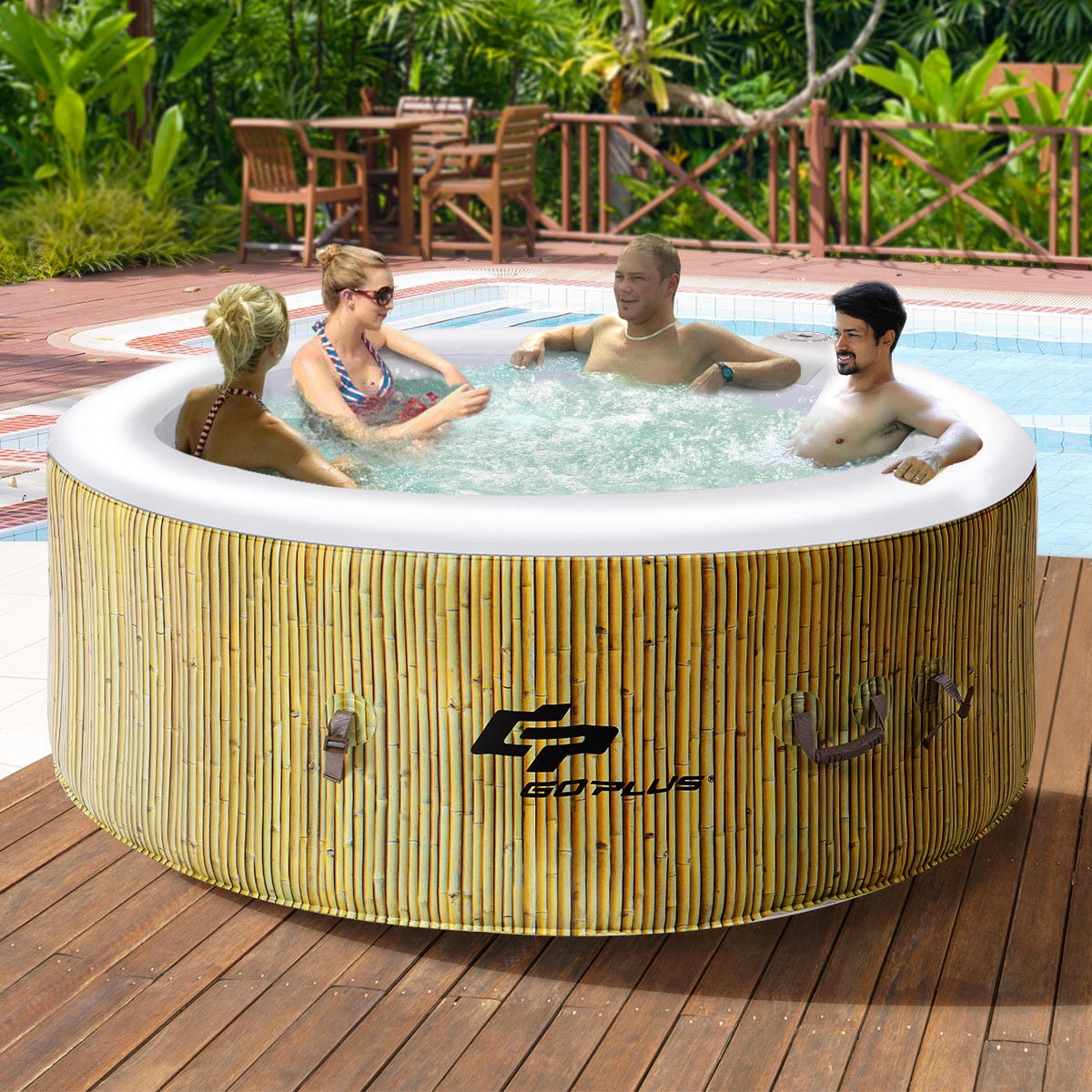 Goplus 4 Person Inflatable Hot Tub Outdoor Jets Portable Heated Bubble Massage Spa by Costway