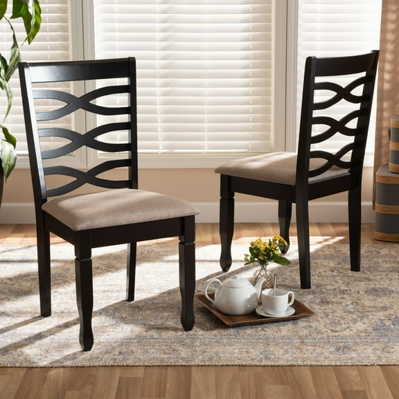 Baxton Studio Lanier Modern and Contemporary Sand Fabric Upholstered Dark Brown Finished 2-Piece Wood Dining Chair Set