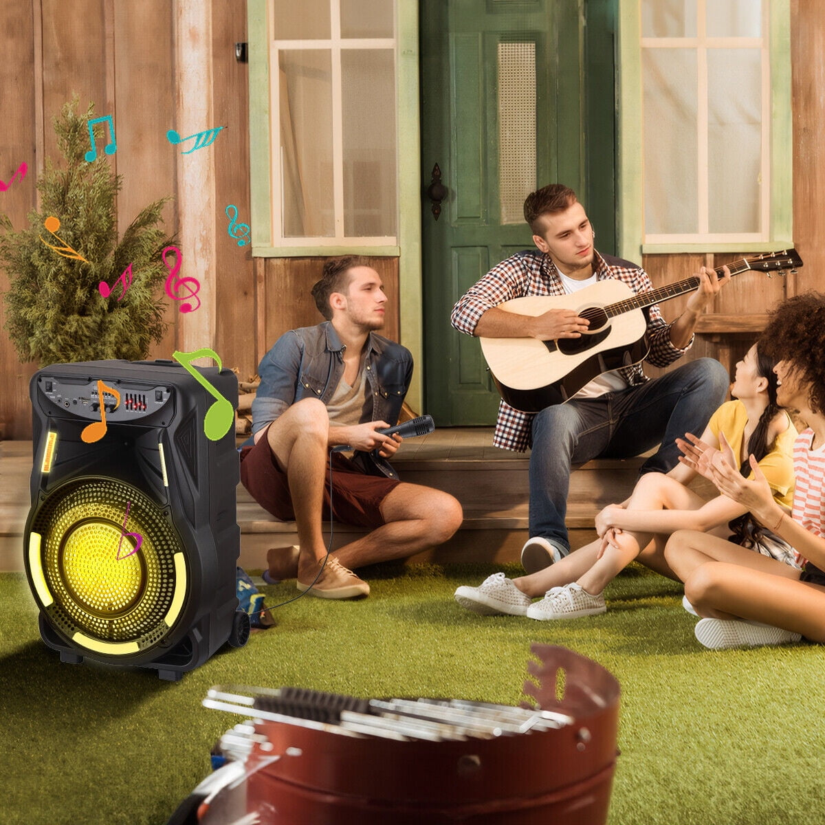2700W Portable Bluetooth Speaker with Tripod Stand 15" Woofer Party PA Sound System Horn Tweeter Mic