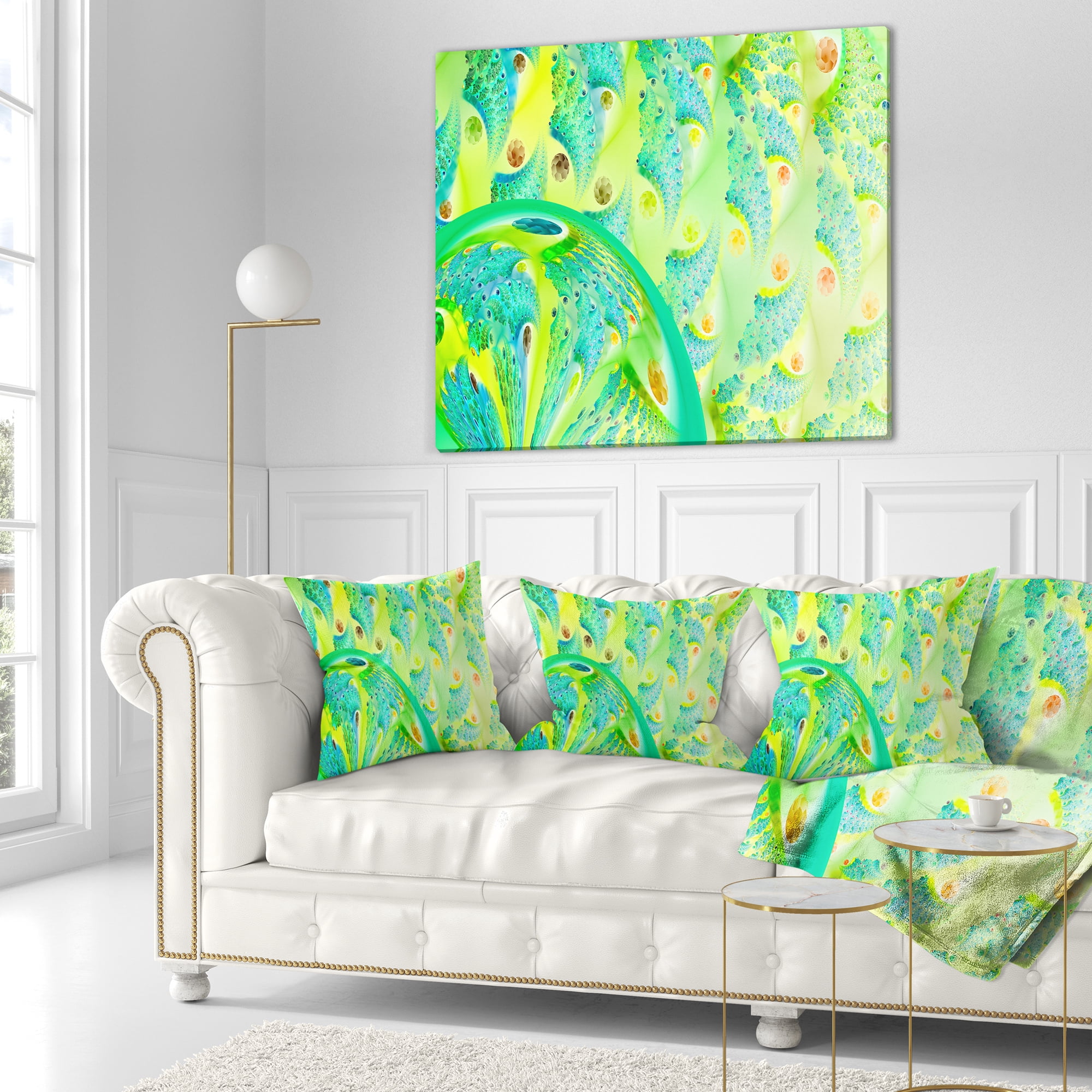 Designart Vibrant Green Fractal Flower Design - Abstract Throw Pillow - 18x18