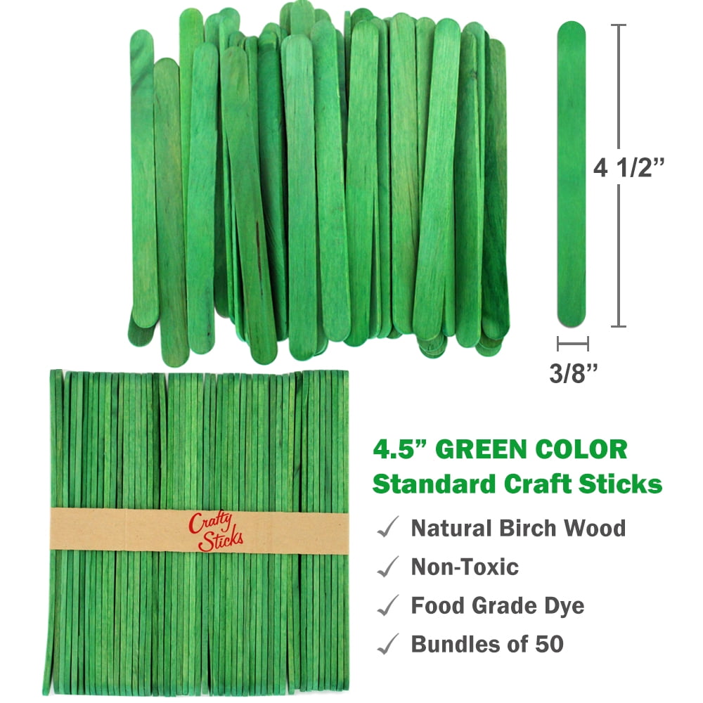 CraftySticks- 100 Pack 4.5 Inch Green Popsicle Sticks for Crafts, Colored Wooden Craft Sticks for Kids Crafts, STEM Basics and DIY